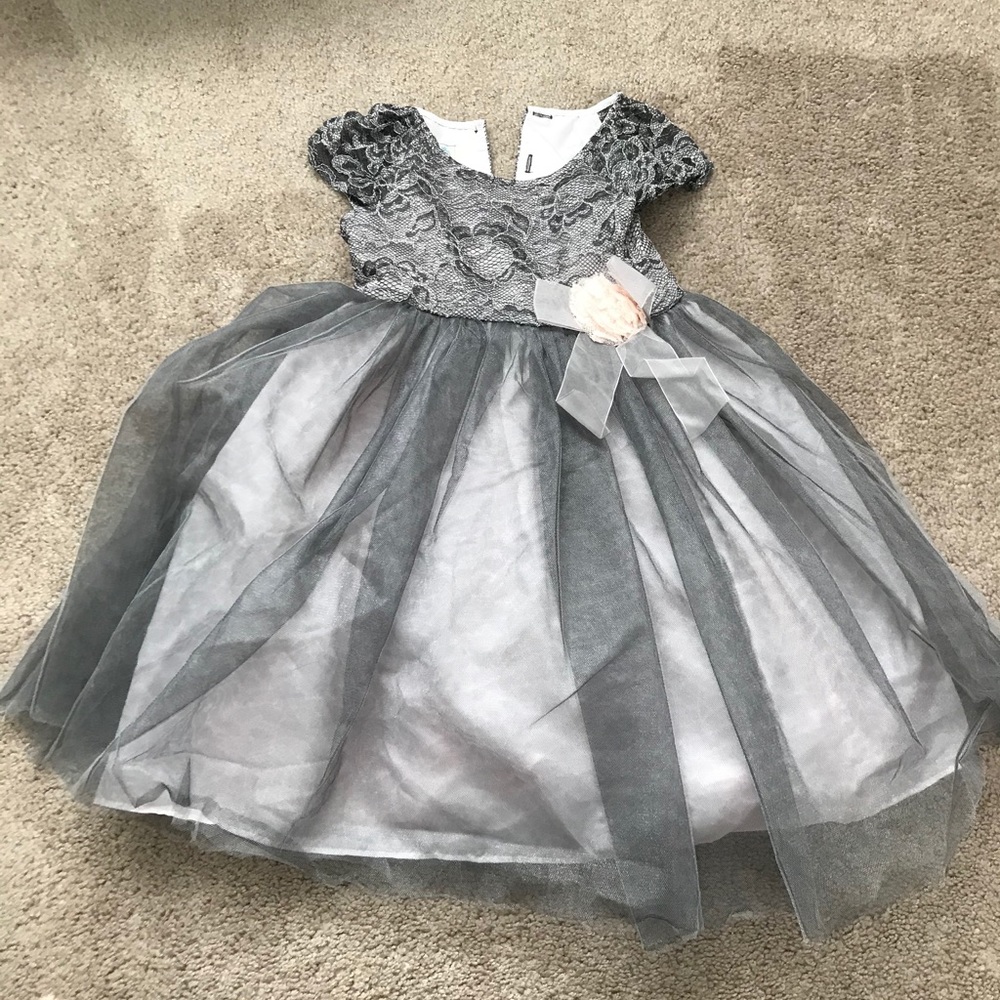 Grey and pink girls short sleeved dress